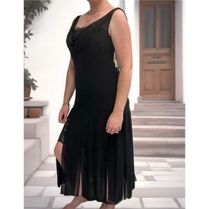 Eva Blue Woman's Size-14 Maxi Dress Black Cowl Neck Lace Trim